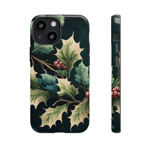 Dark Green Festive Holly in Watercolor - Impact Resistant Phone Case iPhone 13 Mini Glossy